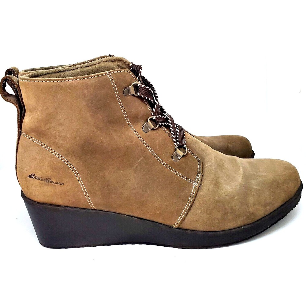 Eddie Bauer EVANESCE Tan Brown Wedge Lace Up Shoe Bootie Ankle Boot Size 11